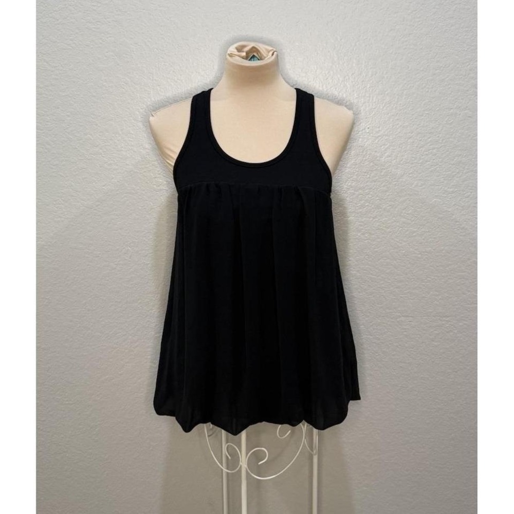 Y2K Body Central Babydoll Tank Top M‎ Black Racerback Bubble Hem Flowy Coquette